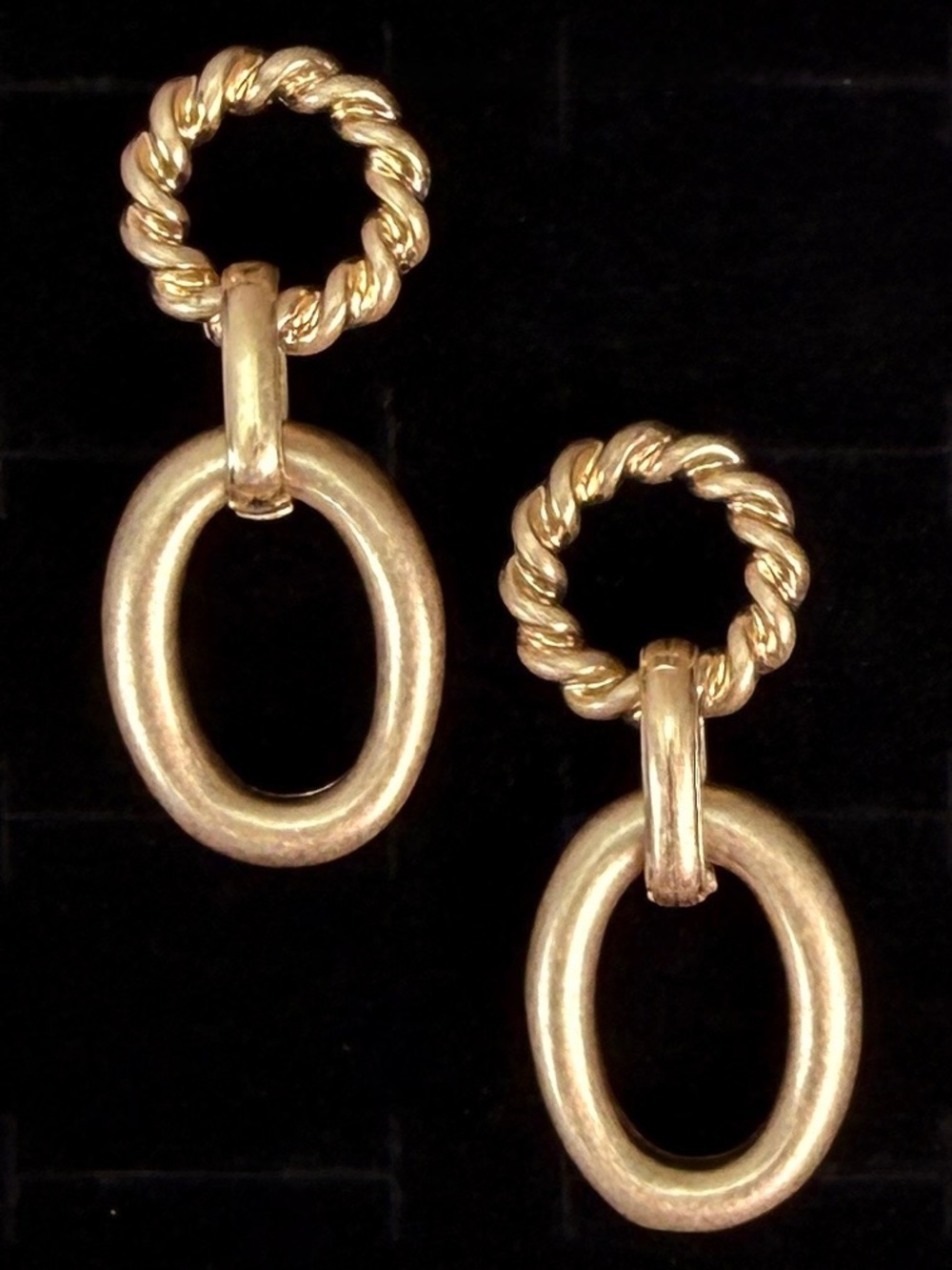 Elegant Vintage light Goldtone weighted twisted accent hinged pierced earrings